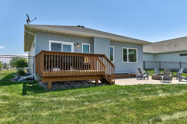 1350 97th St, West Des Moines, IA 50266 - rear view of house with a fire pit, a patio, and a deck
