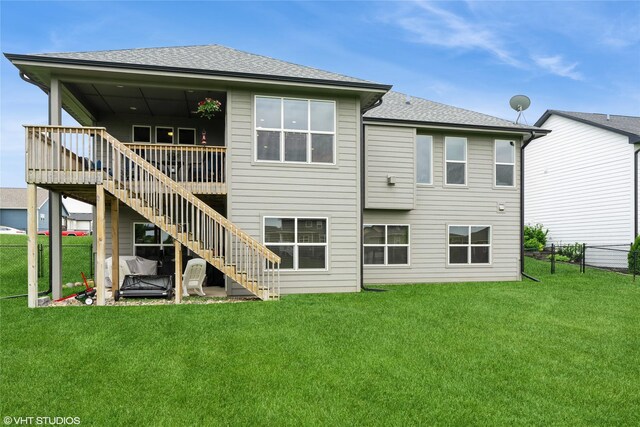 2817 Partlow St, Norwalk, IA 50211 - back of property featuring stairway, a wooden deck, and roof with shingles