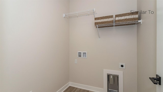 610 NW Georgetown Dr, Waukee, IA 50263 - washroom with hookup for a washing machine, wood finished floors, baseboards, and electric dryer hookup