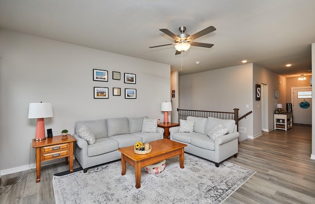 1917 Southbridge Dr, Adel, IA 50003 - living area with a ceiling fan, recessed lighting, and light wood-style floors