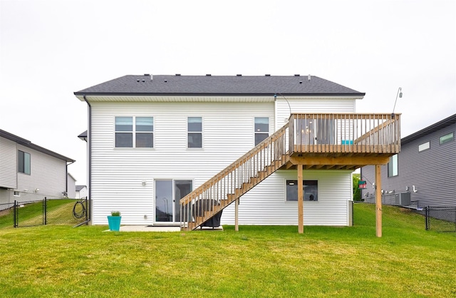 1917 Southbridge Dr, Adel, IA 50003 - back of house with stairway, a wooden deck, a gate, and central AC unit