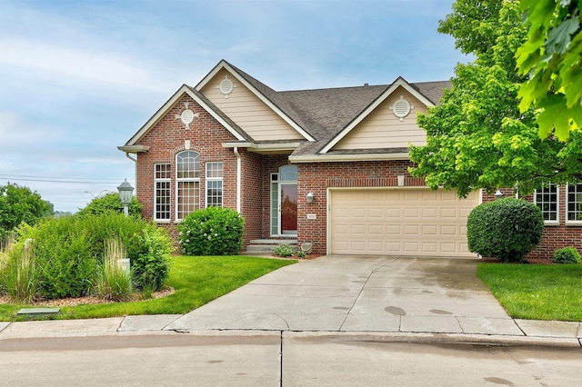 3605 151st St, Urbandale, IA 50323 - traditional-style house featuring brick siding, concrete driveway, an attached garage, a shingled roof, and a front lawn
