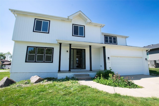712 63rd St, West Des Moines, IA 50266 - modern farmhouse style home featuring a porch, concrete driveway, and a garage