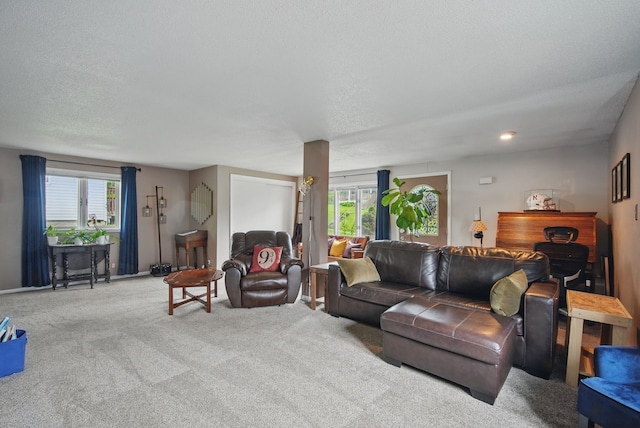 819 Olinda Ave, Des Moines, IA 50315 - carpeted living room with a textured ceiling