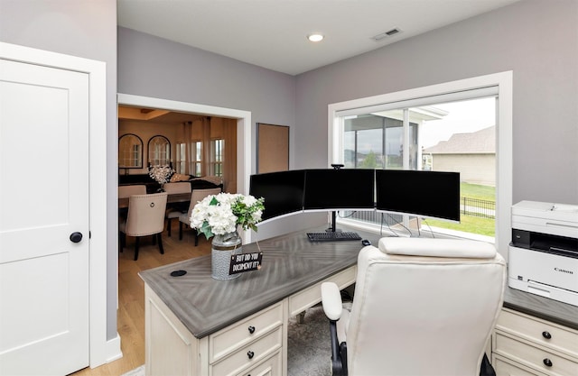 5018 NE Seneca Dr, Ankeny, IA 50021 - office with light wood-style flooring and recessed lighting