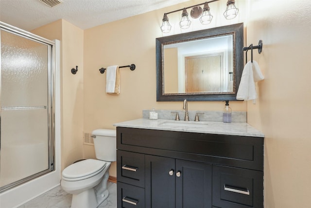 5200 Pine Valley Dr, Pleasant Hill, IA 50327 - full bath featuring marble look tile flooring, toilet, vanity, a shower stall, and baseboards