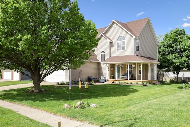 330 NE Whitetail Ln, Waukee, IA 50263 - view of front of house with covered porch, an attached garage, a front yard, and concrete driveway