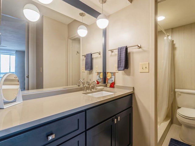 3663 Grand Ave Unit 508, Des Moines, IA 50312 - bathroom with toilet, vanity, and a shower with shower curtain