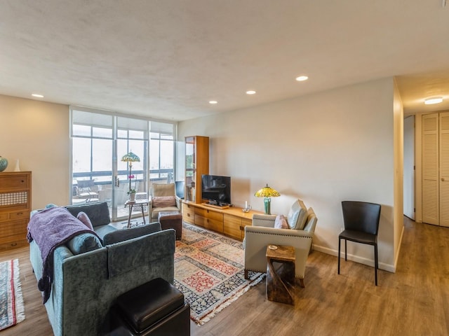 3663 Grand Ave Unit 508, Des Moines, IA 50312 - living room with expansive windows, wood finished floors, recessed lighting, and baseboards