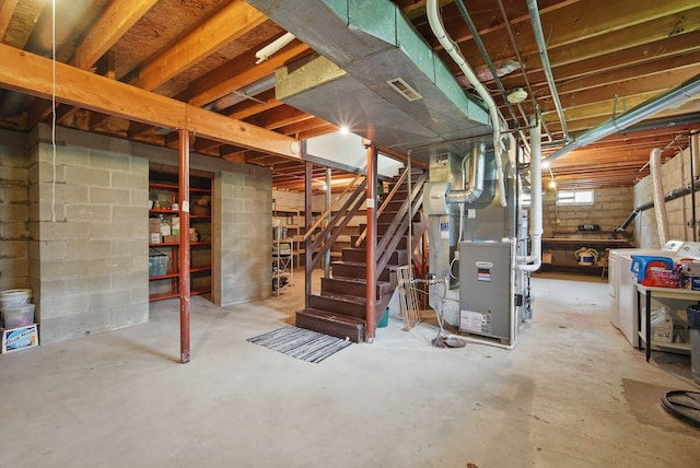 1011 NE 60th Ave, Des Moines, IA 50313 - basement featuring stairs, washing machine and clothes dryer, and heating unit