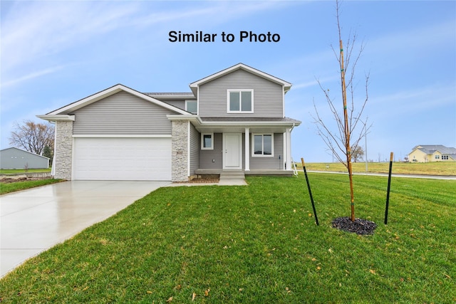 25087 Bluebird Cir, Adel, IA 50003 - traditional-style home featuring concrete driveway, an attached garage, a front lawn, and a porch