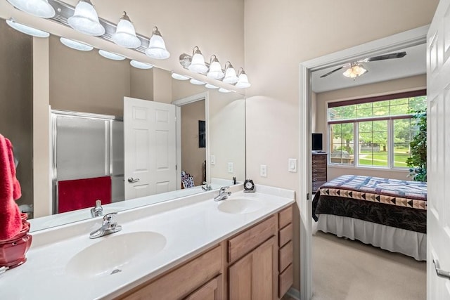 9812 Green View Ln, Johnston, IA 50131 - ensuite bathroom featuring double vanity and a stall shower