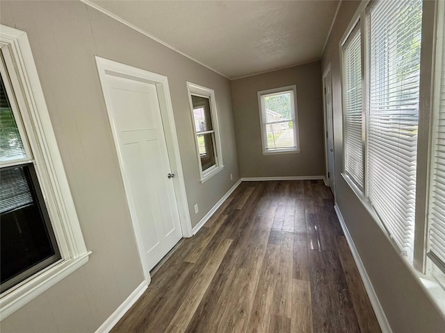3916 Cambridge St, Des Moines, IA 50313 - spare room with dark wood-style flooring, crown molding, and baseboards