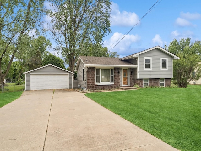 5180 NW 64th Pl, Johnston, IA 50131 - split level home with a detached garage, an outbuilding, and brick siding