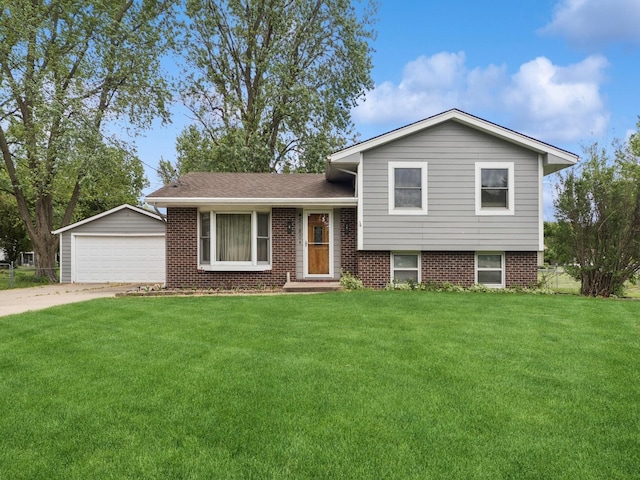 5180 NW 64th Pl, Johnston, IA 50131 - split level home with a front lawn, a detached garage, and brick siding