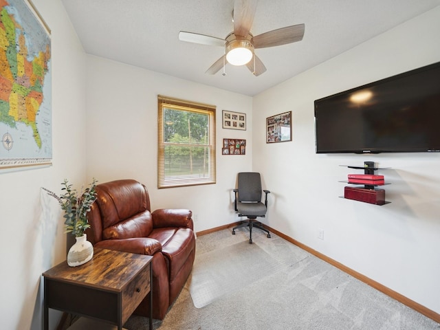 5180 NW 64th Pl, Johnston, IA 50131 - sitting room featuring baseboards, carpet floors, and ceiling fan