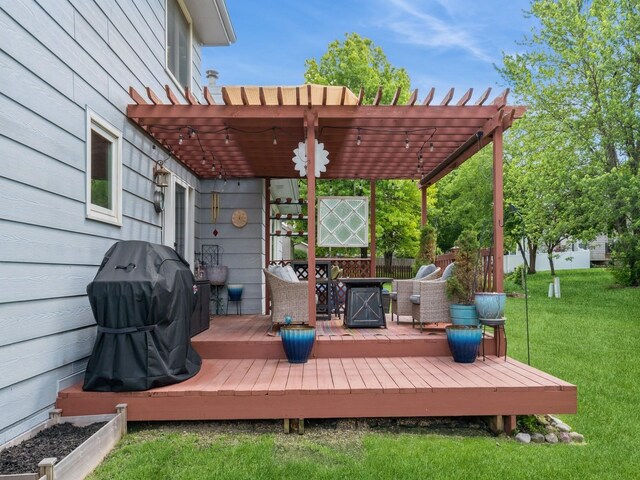 2190 NW 147th St, Clive, IA 50325 - wooden deck featuring a pergola and a grill