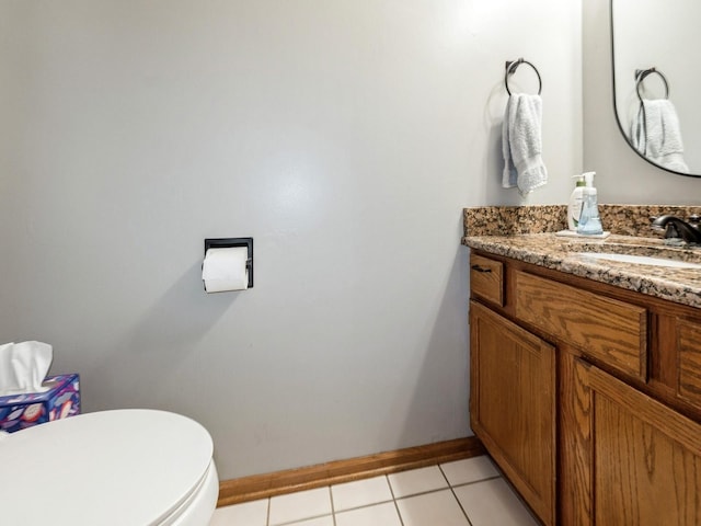 2190 NW 147th St, Clive, IA 50325 - half bath with vanity, toilet, baseboards, and tile patterned flooring