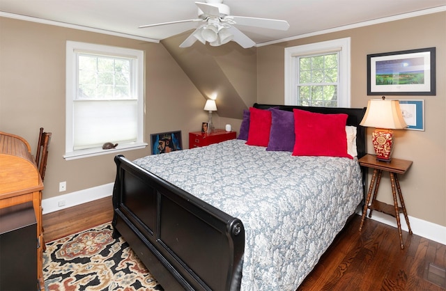 2118 34th St, Des Moines, IA 50310 - bedroom with wood finished floors, baseboards, ornamental molding, and ceiling fan