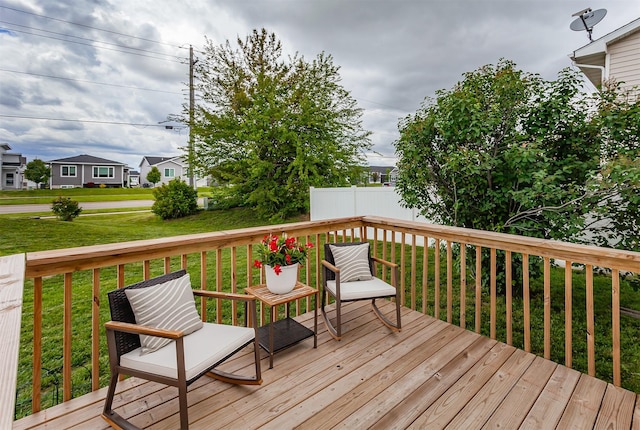 310 NE Meadowlark Ln, Waukee, IA 50263 - wooden deck with a lawn and a residential view