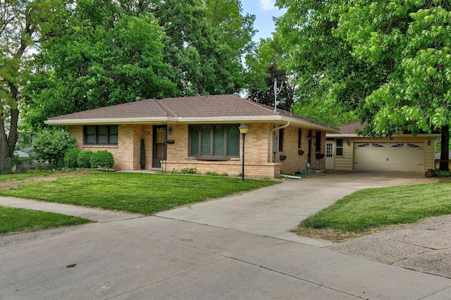 2700 Dosh Rd, Des Moines, IA 50310 - single story home featuring brick siding, a front yard, concrete driveway, an attached garage, and a shingled roof