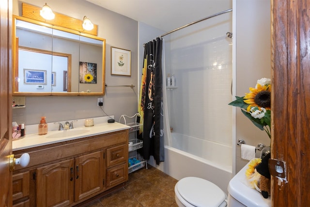 3919 69th St, Urbandale, IA 50322 - full bath with toilet, vanity, shower / bath combo with shower curtain, and tile patterned floors