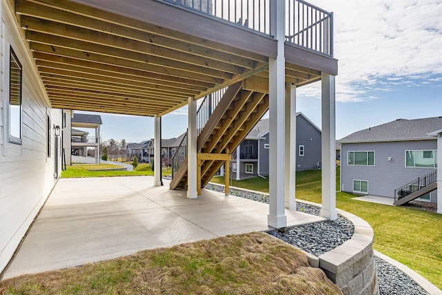 6204 Aspen Dr, West Des Moines, IA 50266 - view of patio with stairway, a residential view, and a deck