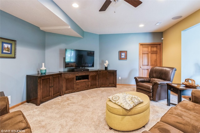 703 NE 46th Ct, Ankeny, IA 50021 - living area featuring carpet flooring, baseboards, ceiling fan, and recessed lighting