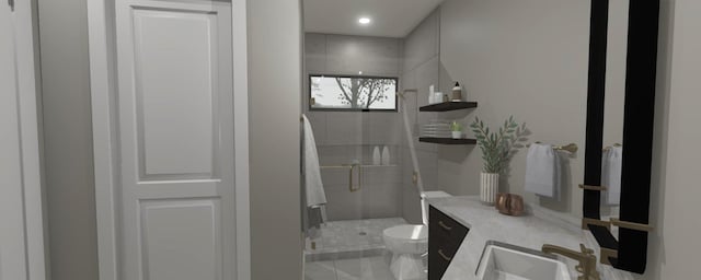 200 S Shore Dr Unit 101, Clear Lake, IA 50428 - bathroom featuring toilet, a shower stall, and vanity