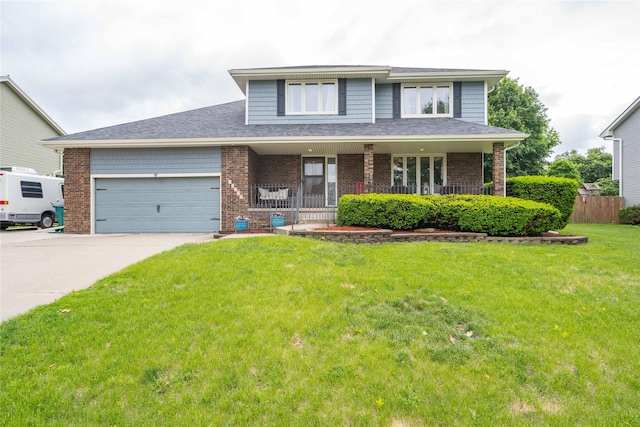 10490 Elmcrest Dr, Clive, IA 50325 - view of front of house featuring an attached garage, concrete driveway, brick siding, covered porch, and roof with shingles