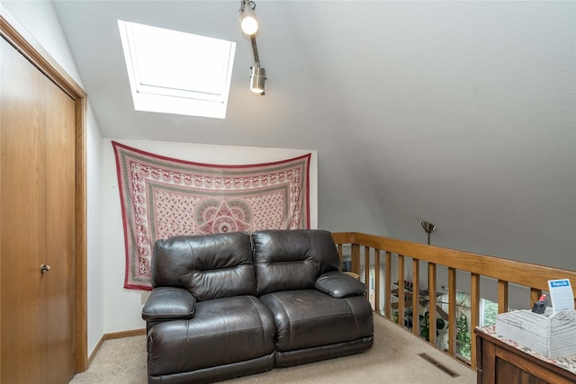 10490 Elmcrest Dr, Clive, IA 50325 - living area with a skylight, carpet floors, and baseboards
