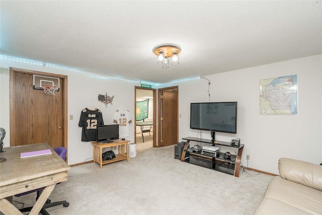 10490 Elmcrest Dr, Clive, IA 50325 - living area with a desk, light colored carpet, and baseboards