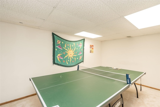 10490 Elmcrest Dr, Clive, IA 50325 - game room featuring a drop ceiling, baseboards, and carpet flooring