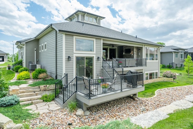 2315 14th St SW, Altoona, IA 50009 - back of house featuring stairs, a ceiling fan, central AC unit, and a deck