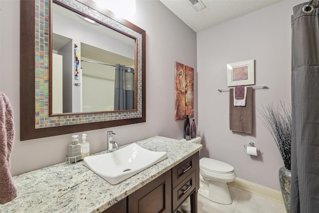 1176 Glen Oaks Dr, West Des Moines, IA 50266 - bathroom featuring vanity, tile patterned flooring, toilet, a shower with curtain, and baseboards