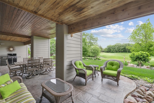 1176 Glen Oaks Dr, West Des Moines, IA 50266 - view of patio / terrace featuring outdoor dining area, area for grilling, and golf course view
