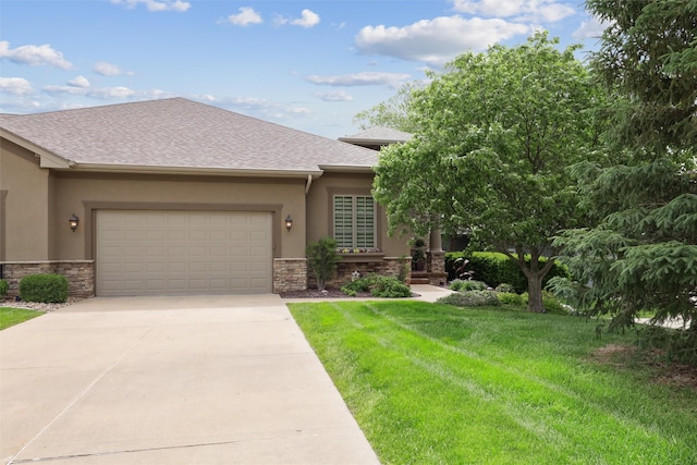 1176 Glen Oaks Dr, West Des Moines, IA 50266 - view of front of home with stone siding, stucco siding, a garage, and concrete driveway
