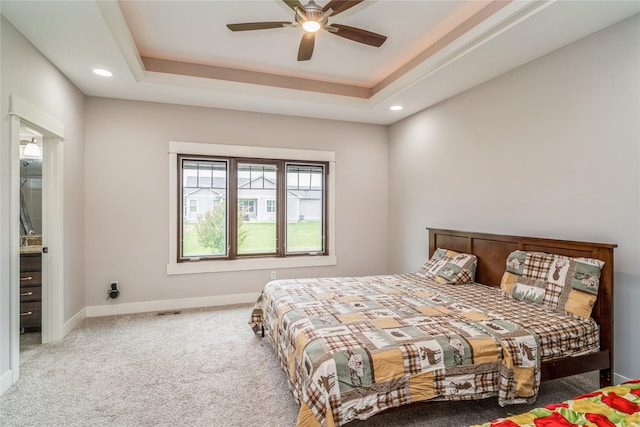 2658 SW 20th Cir, Ankeny, IA 50023 - bedroom with carpet flooring, a raised ceiling, baseboards, recessed lighting, and a ceiling fan