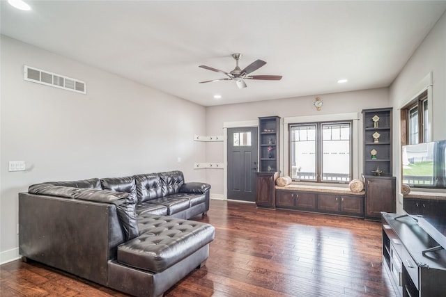 2658 SW 20th Cir, Ankeny, IA 50023 - living room with a ceiling fan, plenty of natural light, dark wood-style floors, recessed lighting, and baseboards