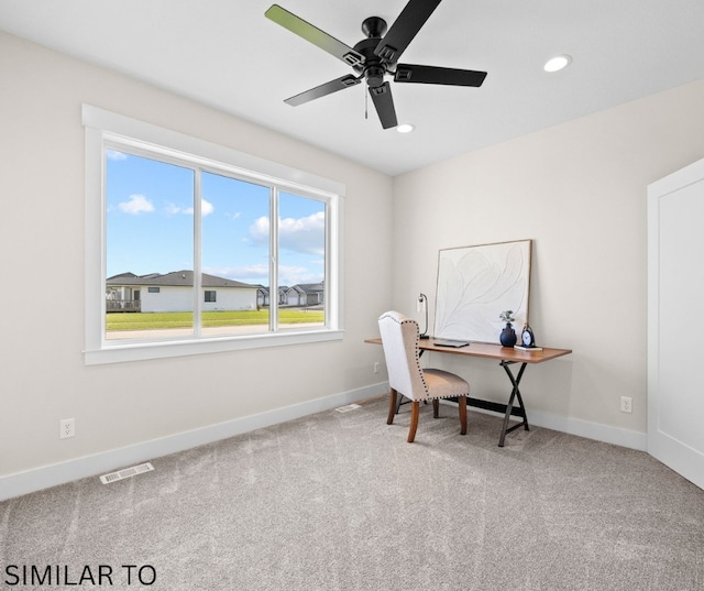 4641 179th St, Urbandale, IA 50323 - carpeted office with a ceiling fan, baseboards, and recessed lighting
