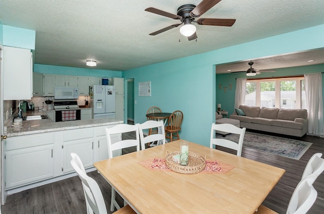 1406 110th Pl, Knoxville, IA 50138 - dining area with ceiling fan, a textured ceiling, and dark wood-style flooring