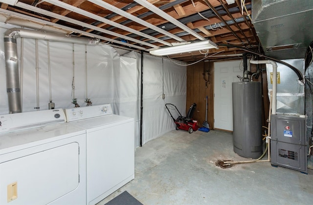 1406 110th Pl, Knoxville, IA 50138 - unfinished basement featuring washing machine and dryer, water heater, and heating unit