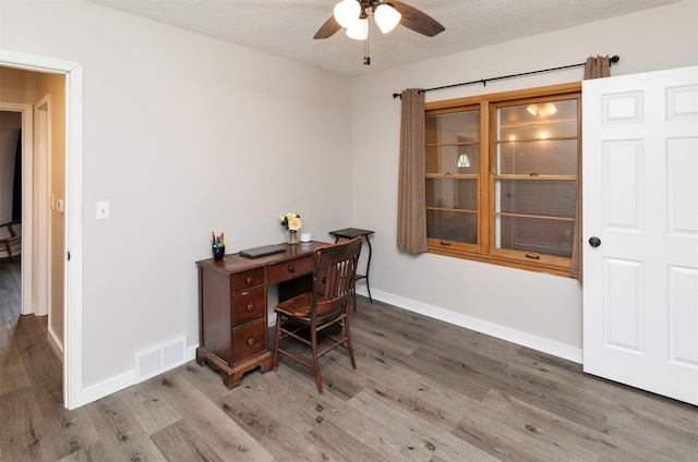 936 15th St, West Des Moines, IA 50265 - office featuring wood finished floors, ceiling fan, baseboards, and a textured ceiling
