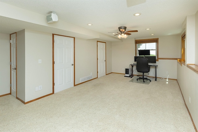5525 SE 29th Ct, Des Moines, IA 50320 - home office featuring ceiling fan, baseboards, recessed lighting, and carpet flooring
