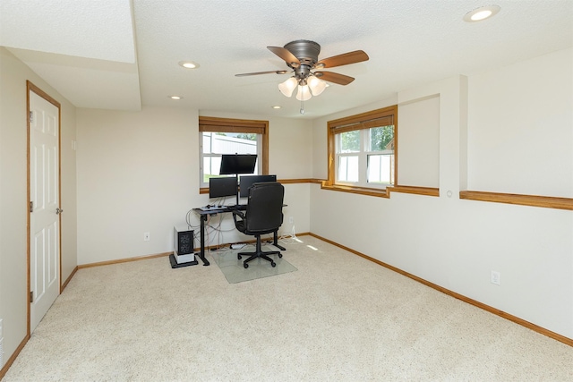 5525 SE 29th Ct, Des Moines, IA 50320 - office space featuring recessed lighting, baseboards, a ceiling fan, carpet flooring, and a textured ceiling