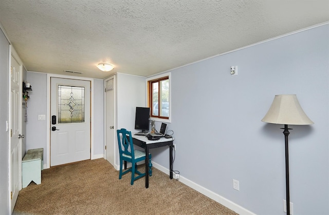 623 W Front St, Stuart, IA 50250 - office area featuring carpet, baseboards, and a textured ceiling