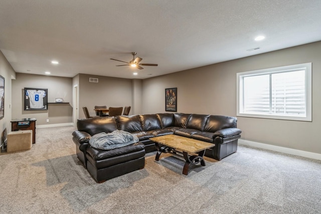 5645 Prairie Grass Dr, Johnston, IA 50131 - living room with carpet, ceiling fan, recessed lighting, and baseboards