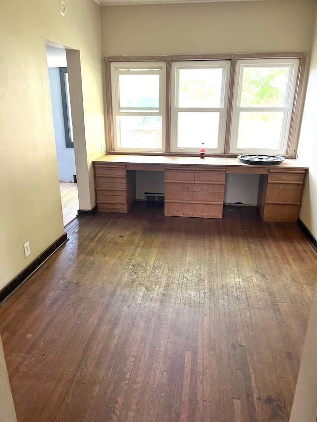 1216 Marshall St, Boone, IA 50036 - unfurnished office with built in study area, dark wood-type flooring, and healthy amount of natural light
