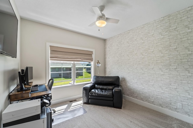 901 Cardinal Dr, Polk City, IA 50226 - office featuring a ceiling fan, carpet floors, and baseboards