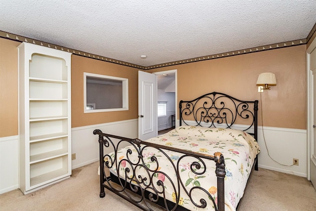113 N Locust St, Madrid, IA 50156 - bedroom with a textured ceiling, light carpet, and a wainscoted wall